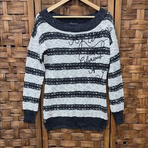 Vintage Striped Black and Gray Women's Sweater